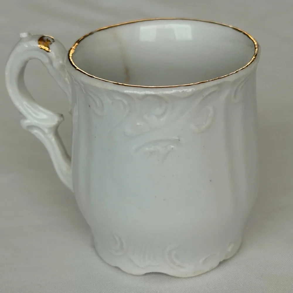 Antique Porcelain Mini Floral White & Gold Victorian Demitasse Retro Display Cup
